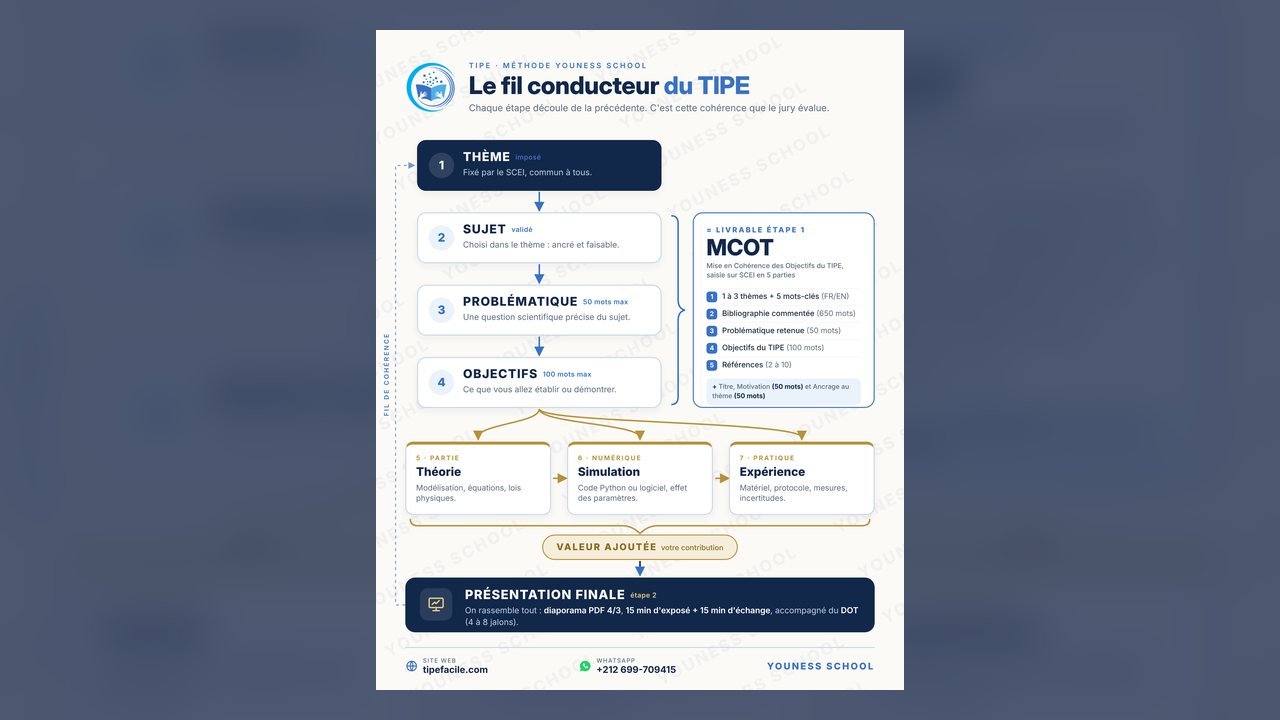 Carte du fil conducteur du TIPE : du thème à la présentation finale